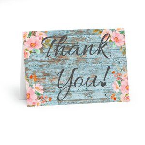 Thank You Rustic Wood Pink Flowers-Horizontal- (5 Pack)